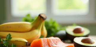 Aliments riches en vitamine B6 comme bananes et avocats