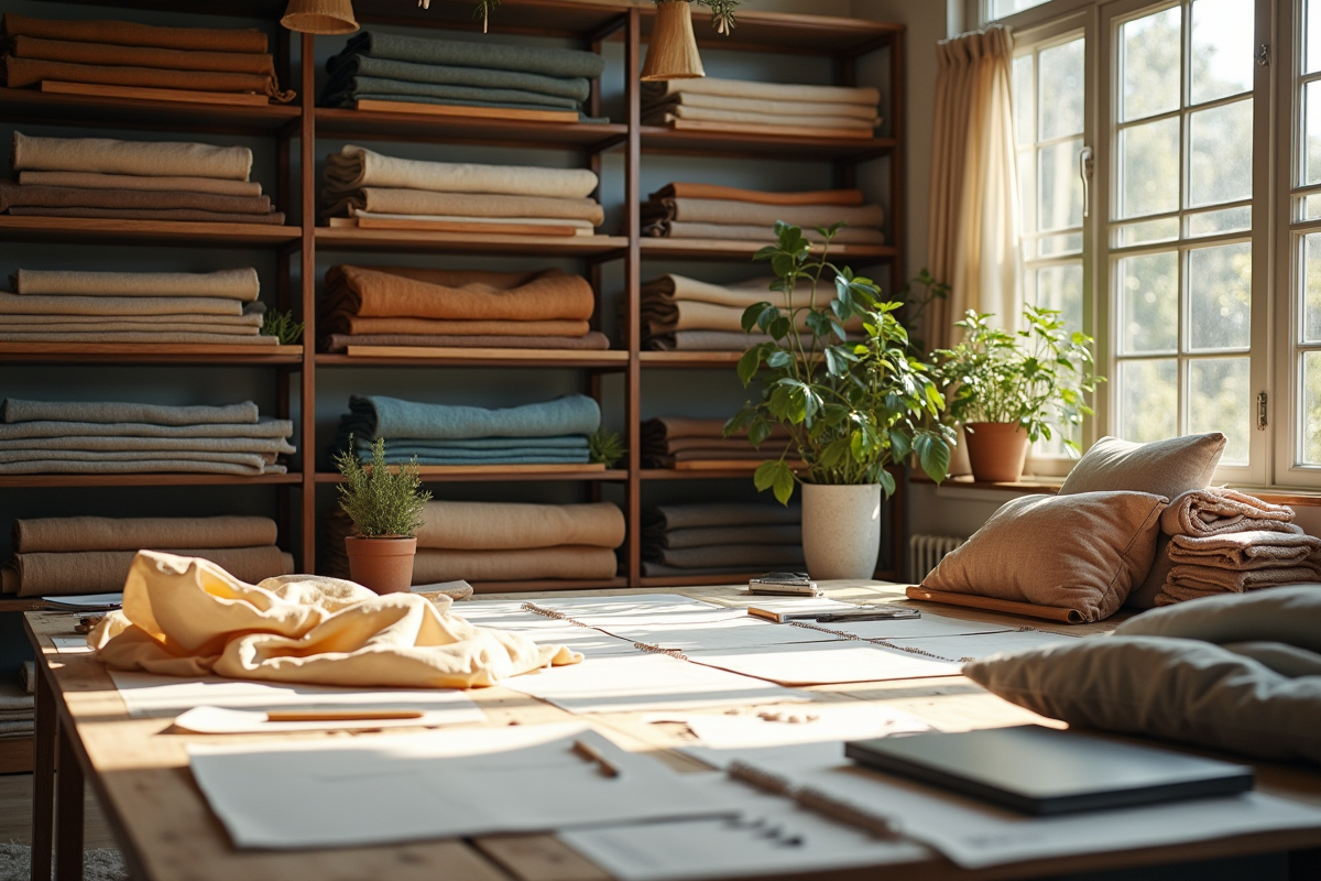 Espace de créateur de mode durable avec tissus biologiques