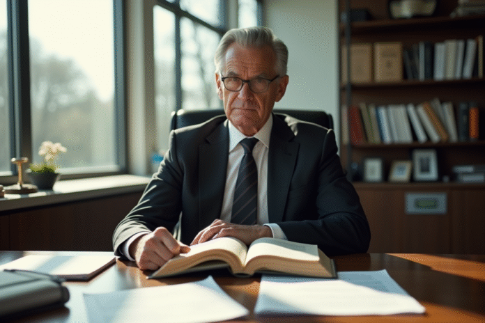 Avocat sérieux dans un bureau moderne avec code civil