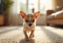 Chiot Chihuahua joueur dans un salon lumineux