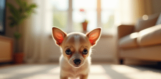 Chiot Chihuahua joueur dans un salon lumineux