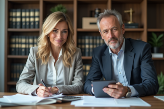 Couple d'affaires en réunion dans un bureau moderne