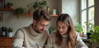 Déclaration de concubinage : obligations et procédure à suivre en France Jeune couple français remplissant des formulaires à la maison