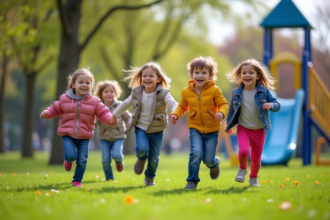 Groupe d'enfants jouant dans un parc en plein air