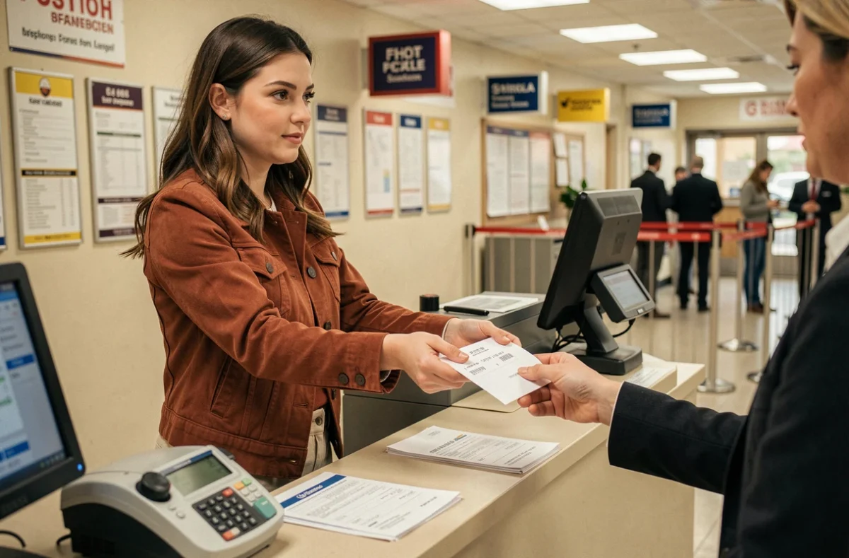 Jeune femme envoyant une lettre de résiliation en recommandé à la poste