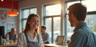 Jeune femme souriante vérifiant un contrat de location chez Super U