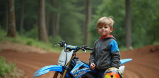 Comment sélectionner sa motocross 50 cm³ homologuée Jeune garçon en équipement motocross avec vélo 50cc