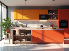 Cuisine moderne colorée : harmonie chromatique et design contemporain