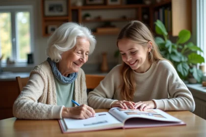 Une grand-mère et une adolescente créent un scrapbook ensemble