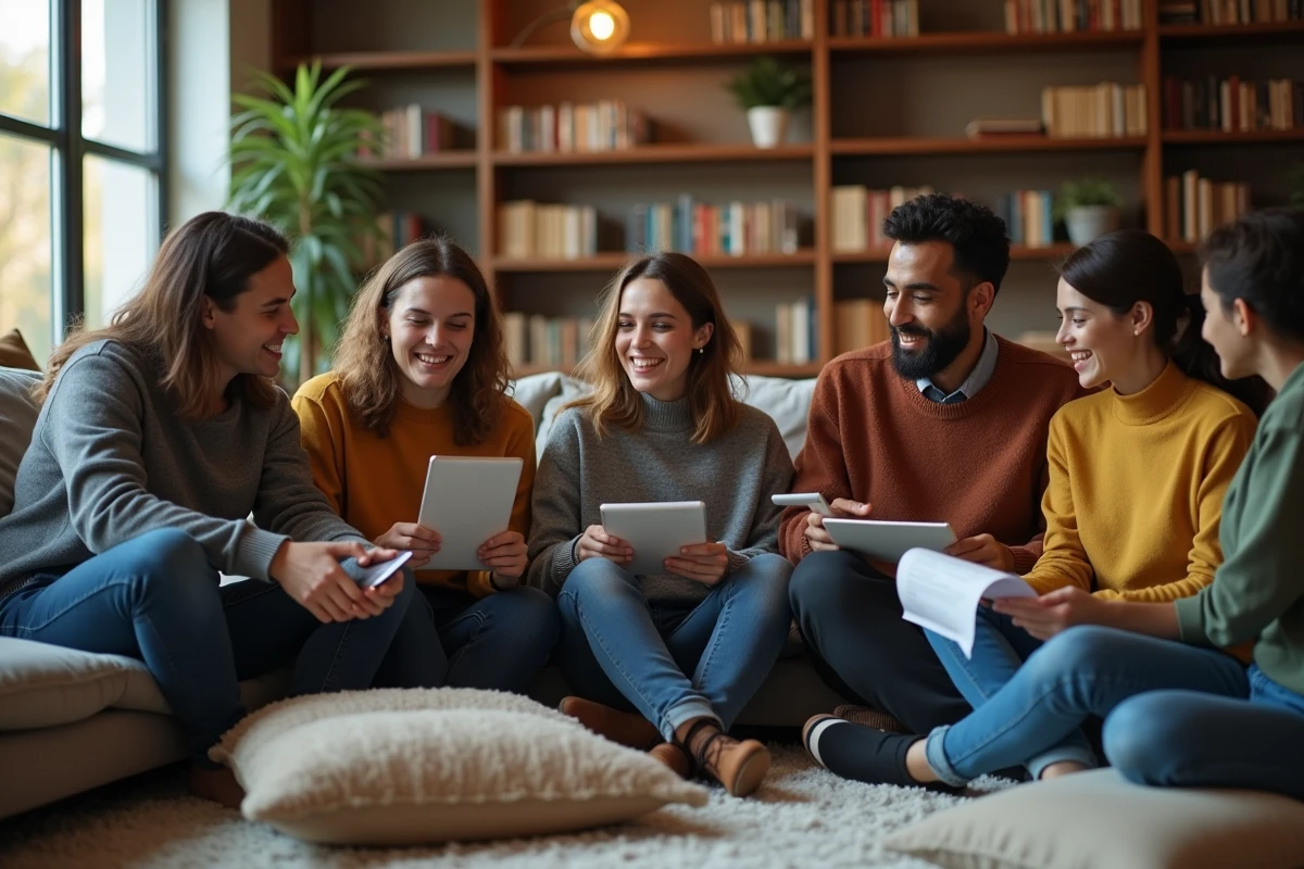 Groupe de jeunes discutant de tests de personnalité