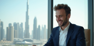 Impôt sur le revenu à Dubaï : pourquoi n’est-il pas prélevé ? Homme d'affaires souriant à Dubai dans un bureau moderne