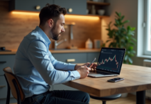 Investir dans les cryptomonnaies : rentable ou risqué ? Homme concentré devant un graphique de cryptomonnaie