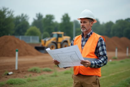 Ingénieur en plein travail sur un terrain en construction