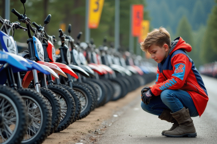 Adolescent en motocross comparant des fiches techniques