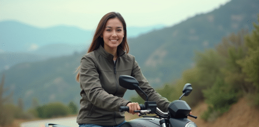 Les meilleures motos neuves 125 homologuées pour 2025 Jeune femme souriante sur moto 125cc en nature