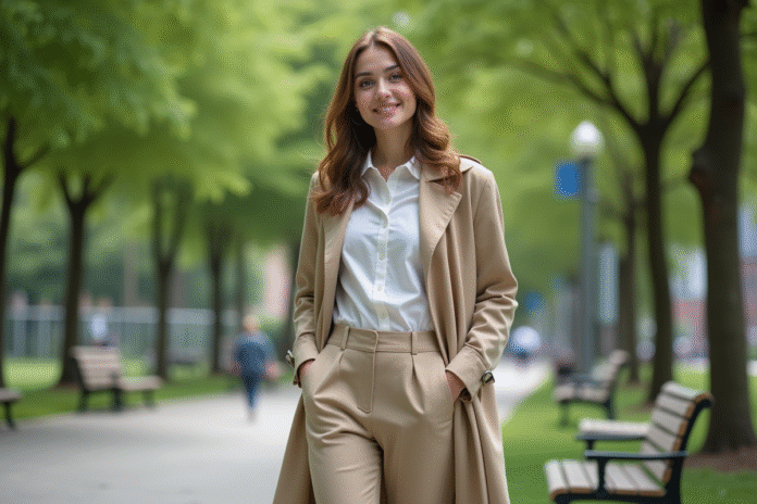 jeune-femme-parc-urbain Jeune femme souriante dans un parc urbain verdoyant