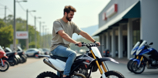 Comparatif des tarifs d’une motocross 150cc neuve et d’occasion Jeune homme avec moto cross 150cc en concession