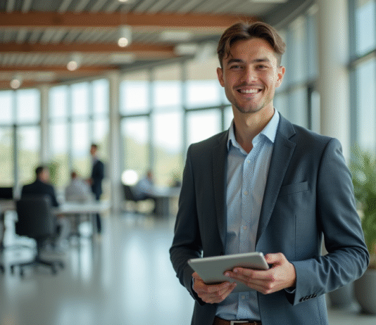 Choisir un métier en Z : quels avantages ? Jeune professionnel dans un bureau moderne avec lumière naturelle