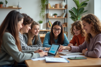 Groupe d'adolescents en classe d'éducation financière