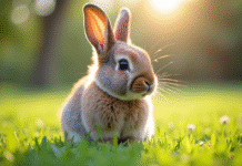 Lapin dwarf lop sur l'herbe verte en extérieur