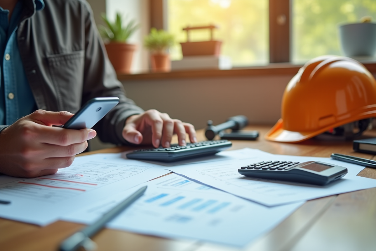 Mains utilisant smartphone et calculatrice sur documents fiscaux