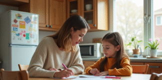Aide pour maman seule : conseils et solutions pour mieux vivre son quotidien Maman aidant sa fille pour les devoirs dans la cuisine