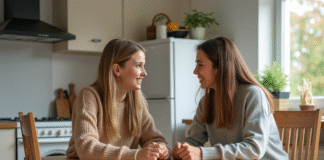 Éduquer les adolescents : conseils pratiques pour parents Fille et mère souriantes à la cuisine lumineuse
