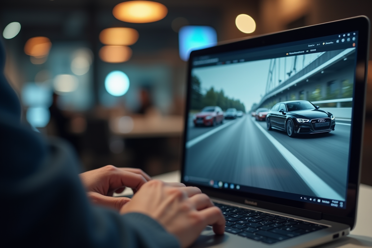 Détail de mains tapant sur un ordinateur pour naviguer sur un forum auto
