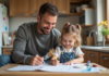 Parent seul : comment vous qualifier pour ce rôle de parent ? Père et fille dessinant ensemble à la cuisine chaleureuse
