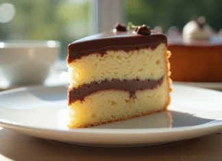 Découvrez l’histoire fascinante du dessert Opéra Tranche d'opera sur assiette blanche en gros plan