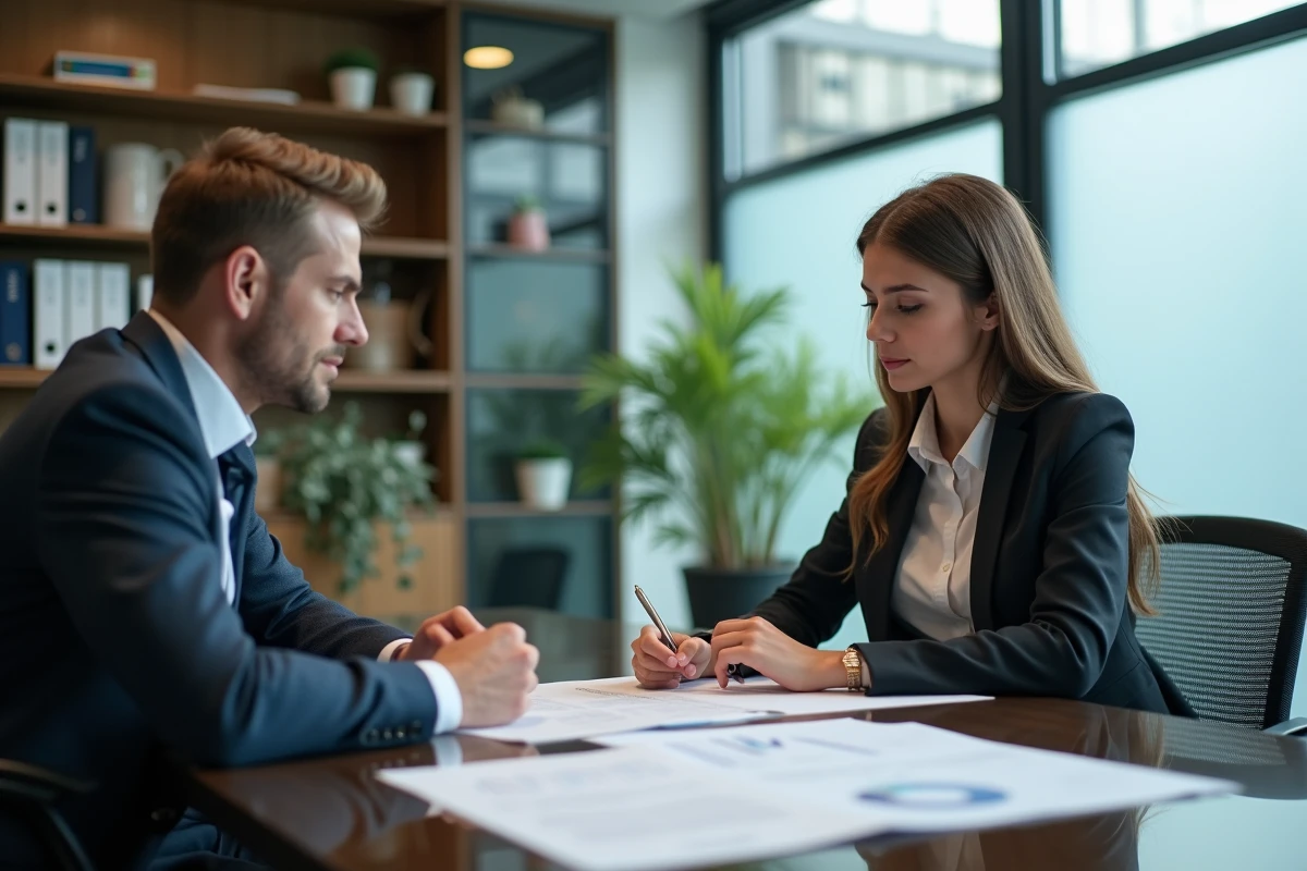 Jeune femme rencontrant un conseiller bancaire dans un bureau