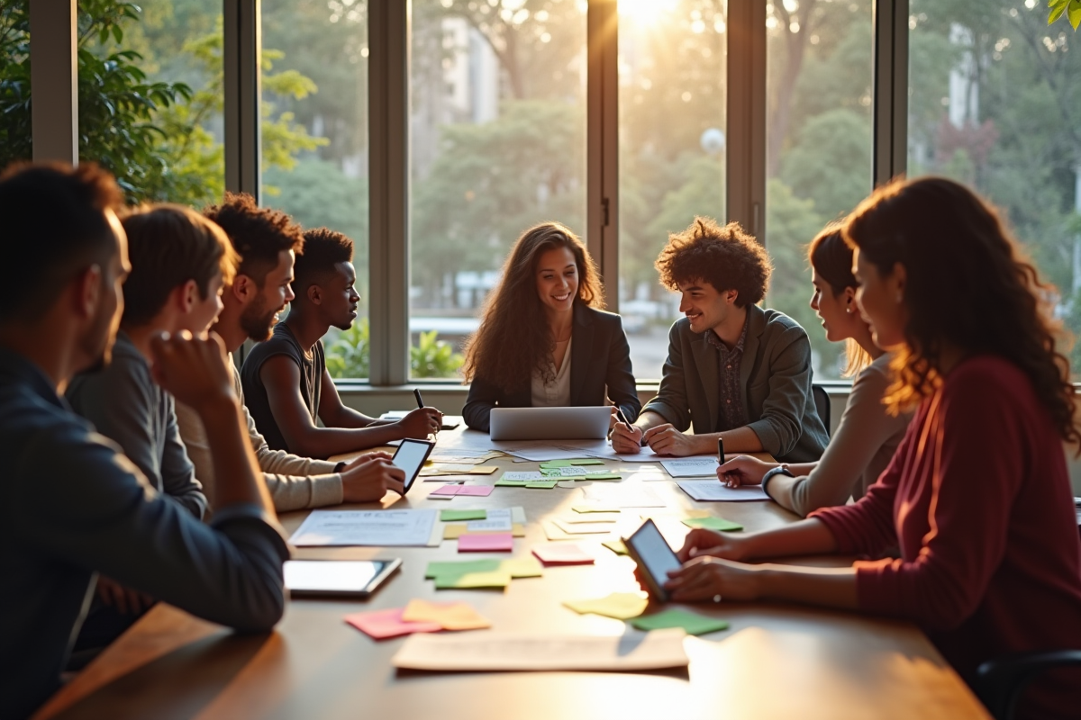 Groupe de personnes en réunion créative autour d une table