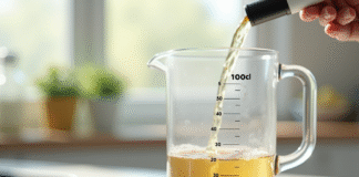 Verre mesureur en cuisine avec 100 cl versés