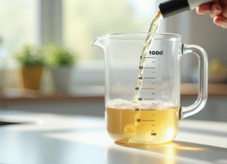 De 100 cl à ml : le chemin facile Verre mesureur en cuisine avec 100 cl versés